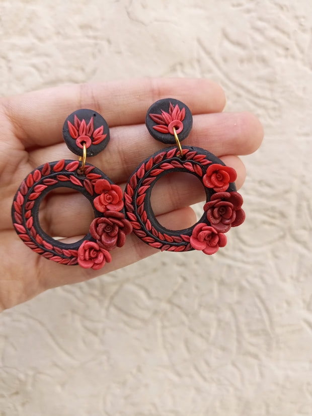 polymer clay black hoop earrings