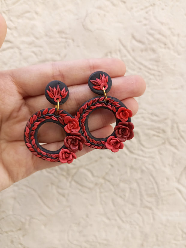 polymer clay black hoop earrings