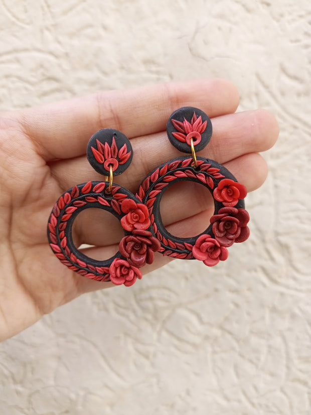 polymer clay black hoop earrings