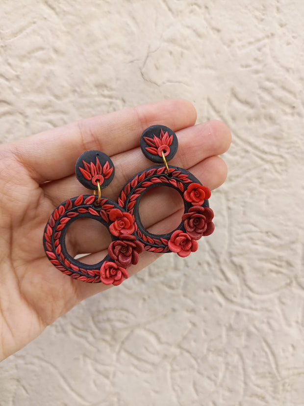 polymer clay black hoop earrings