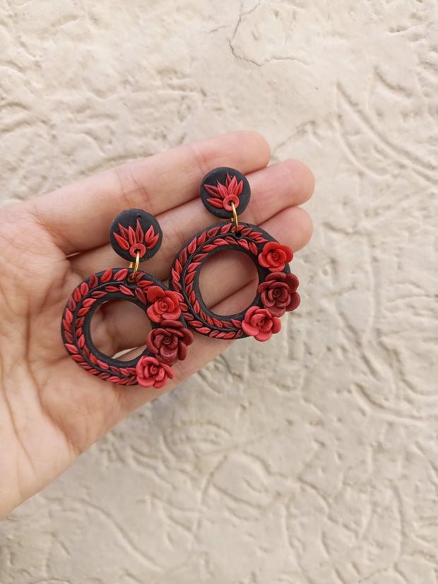 polymer clay black hoop earrings