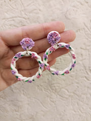 polymer clay white hoop earrings
