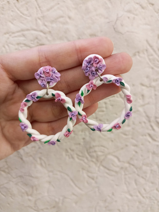 polymer clay white hoop earrings