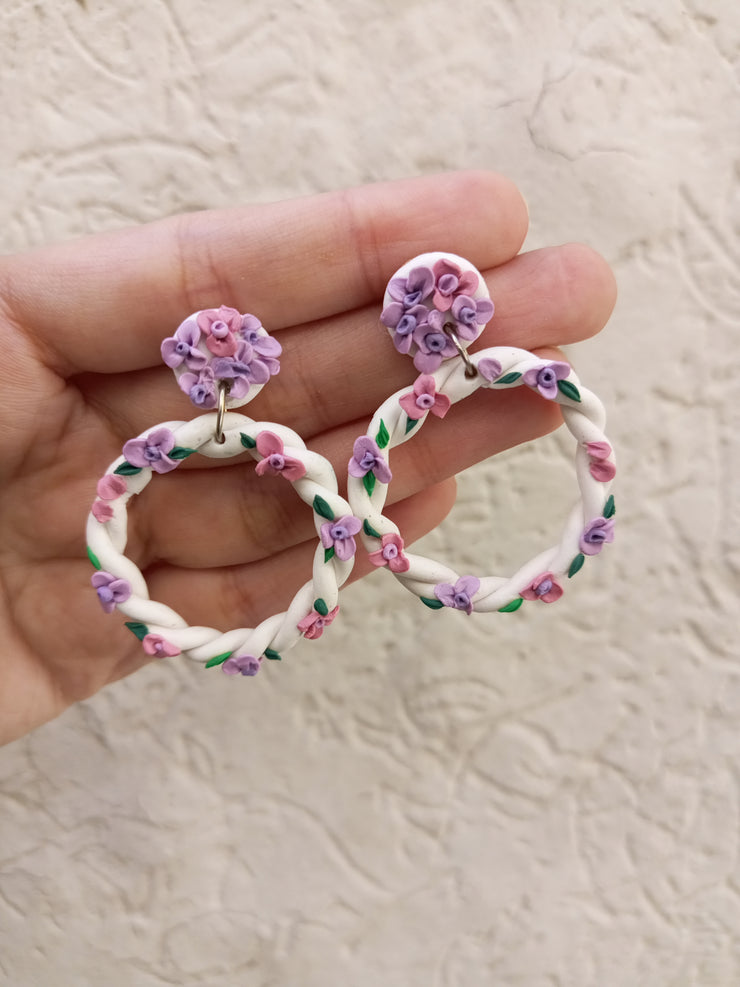 polymer clay white hoop earrings