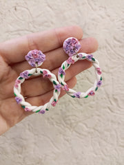 polymer clay white hoop earrings