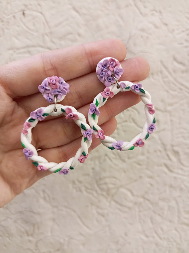 polymer clay white hoop earrings