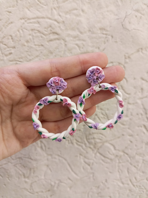 polymer clay white hoop earrings