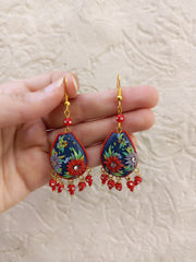 polymer clay red hanging  earrings