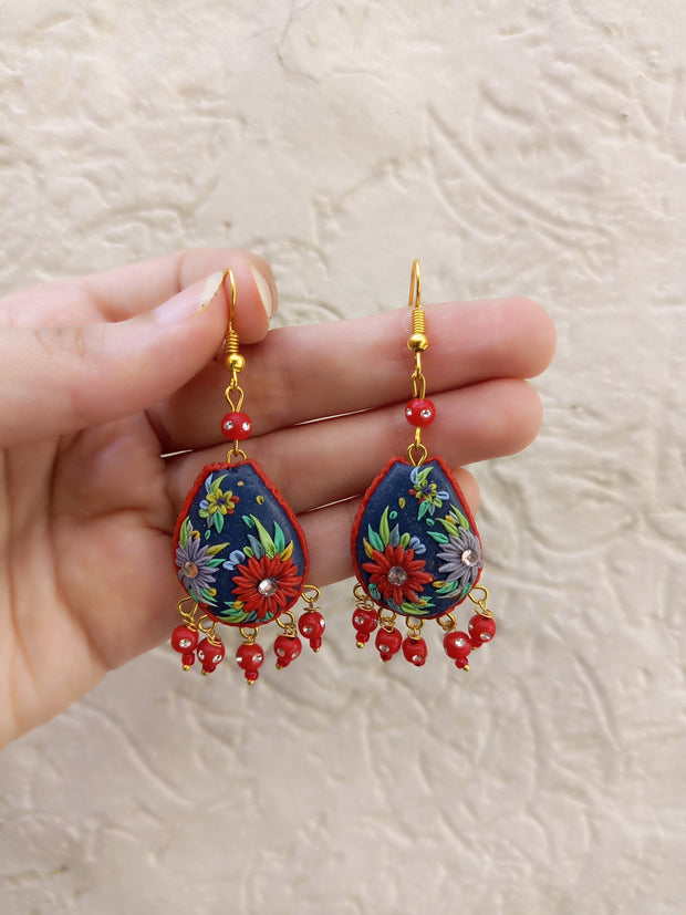 polymer clay red hanging  earrings