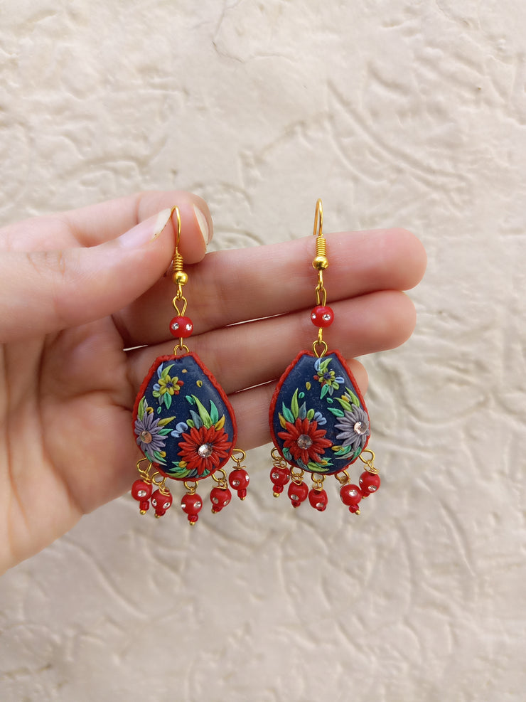 polymer clay red hanging  earrings