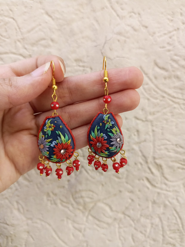 polymer clay red hanging  earrings