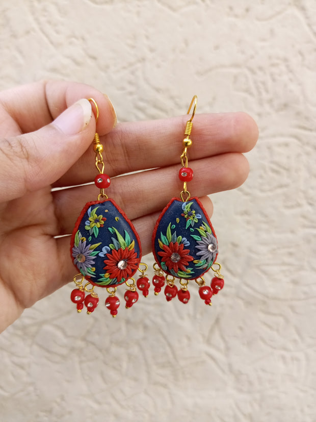 polymer clay red hanging  earrings
