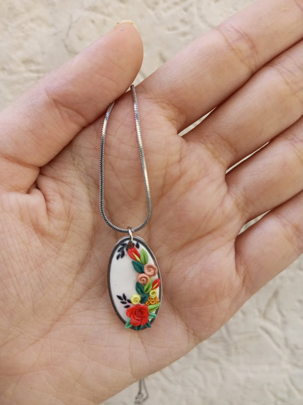 polymer clay oval  pendant