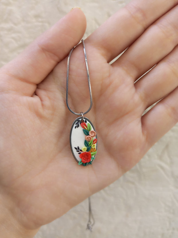 polymer clay oval  pendant