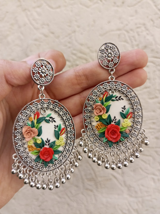 polymer clay oval  jhumka and pendat set