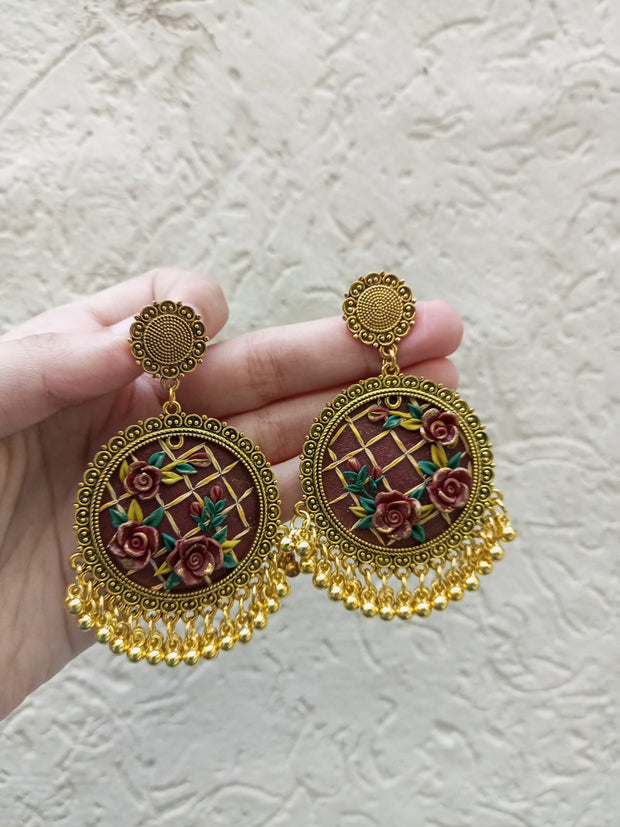 polymer clay maroon  jhumka