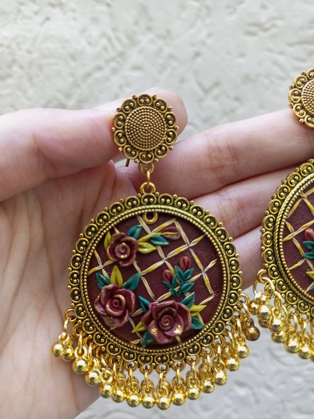 polymer clay maroon  jhumka