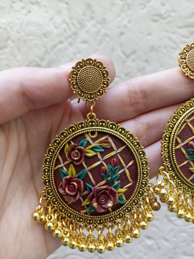 polymer clay maroon  jhumka