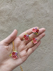 polymer clay dark  colour multi ring,pendant and studs set