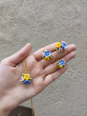polymer clay light colour multi ring,pendant and studs set