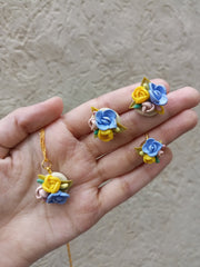 polymer clay light colour multi ring,pendant and studs set