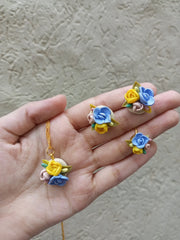 polymer clay light colour multi ring,pendant and studs set