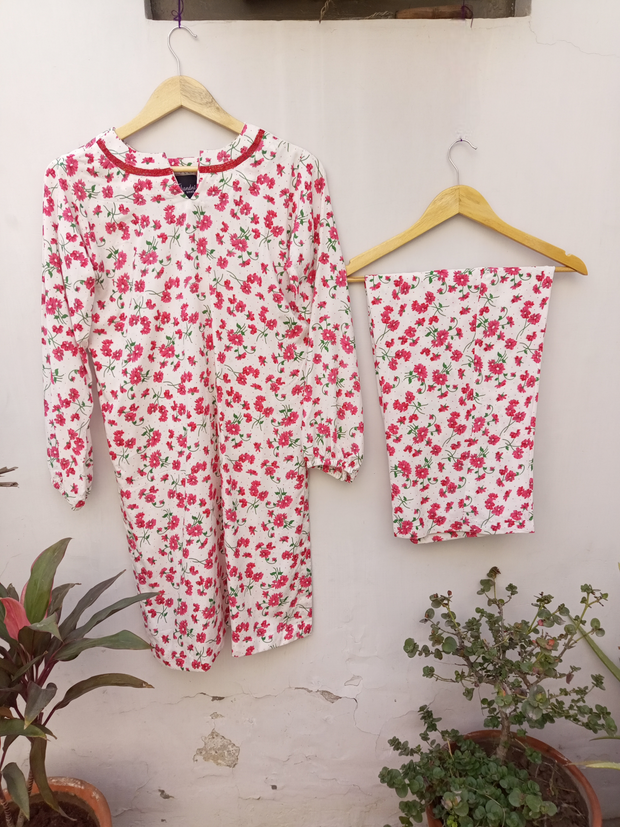 2PC STONE COTTON FLORAL PRINT SUIT
