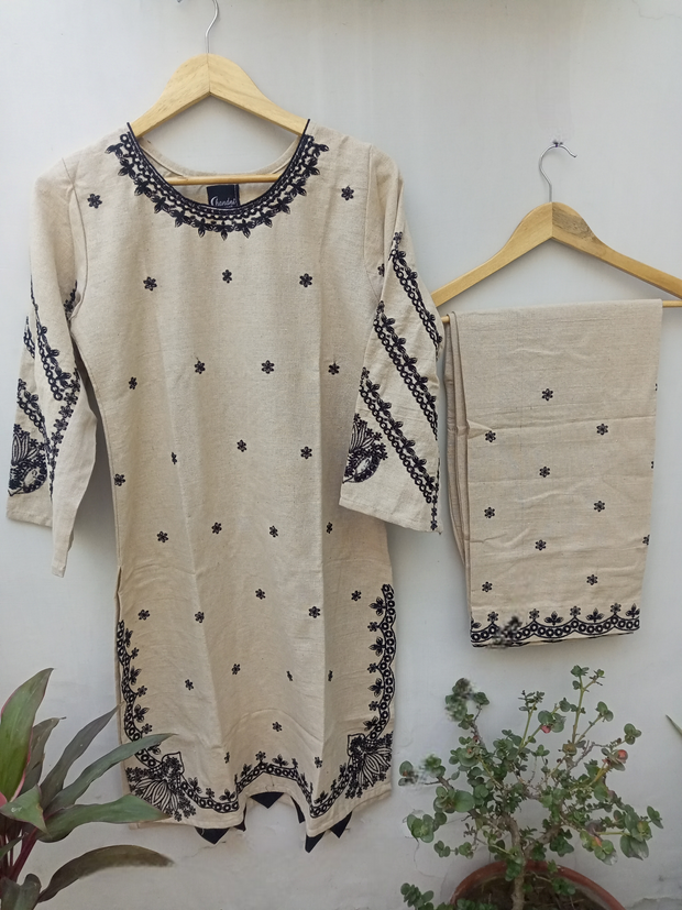 2pc  Embroidered hand woven jute khaddar