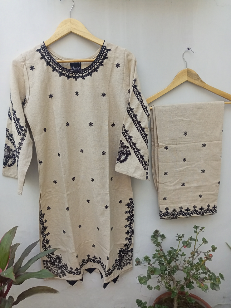 2pc  Embroidered hand woven jute khaddar