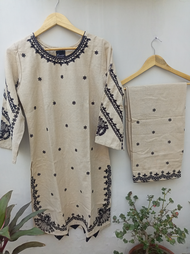 2pc  Embroidered hand woven jute khaddar