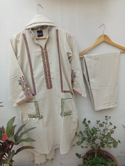 3pc  Embroidered hand woven jute khaddar