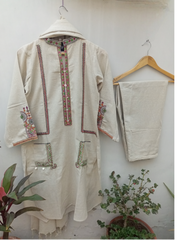3pc  Embroidered hand woven jute khaddar