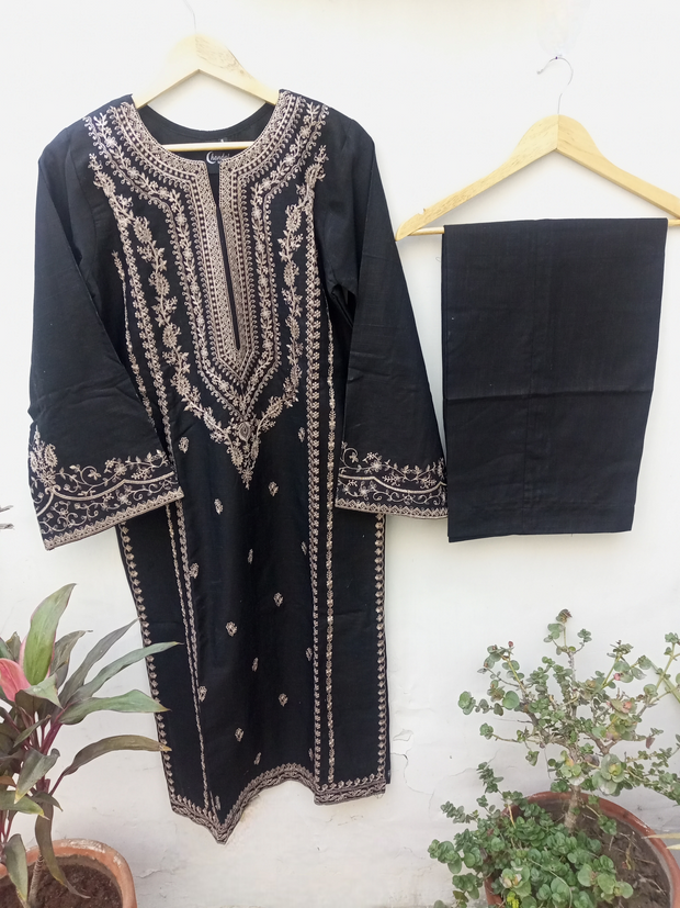 2PC BLACK EMBROIDERY  KHADDAR DRESSS