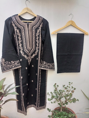 2PC BLACK EMBROIDERY  KHADDAR DRESSS