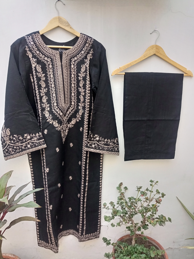 2PC BLACK EMBROIDERY  KHADDAR DRESSS