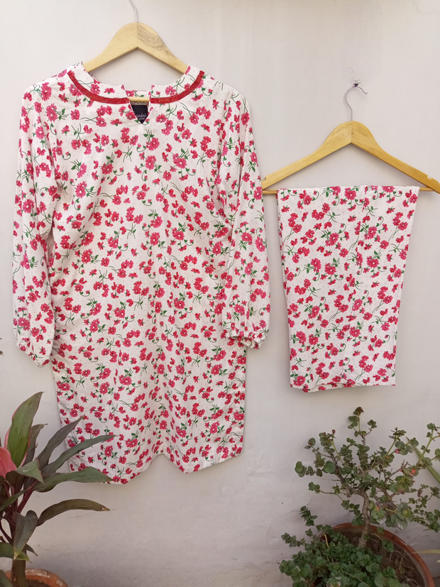 2PC STONE COTTON FLORAL PRINT SUIT