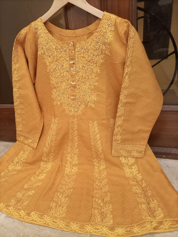 NECK EMBROIDERED SHORT FROK WITH HANDWORK