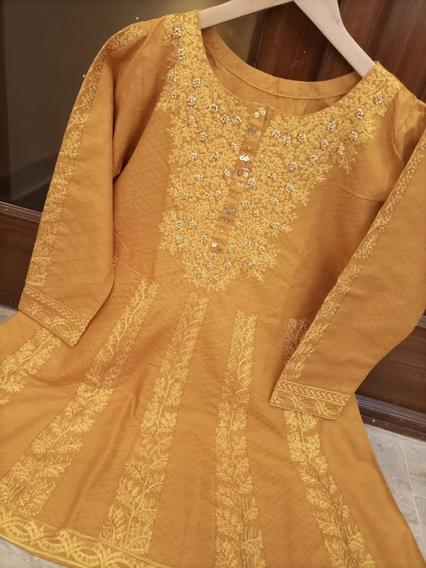 NECK EMBROIDERED SHORT FROK WITH HANDWORK
