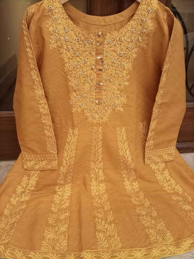 NECK EMBROIDERED SHORT FROK WITH HANDWORK