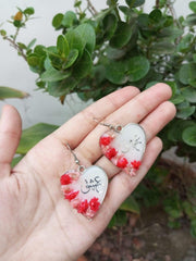 RESIN PRESERVED FLOWER "ISHQ" HEART EARRINGS