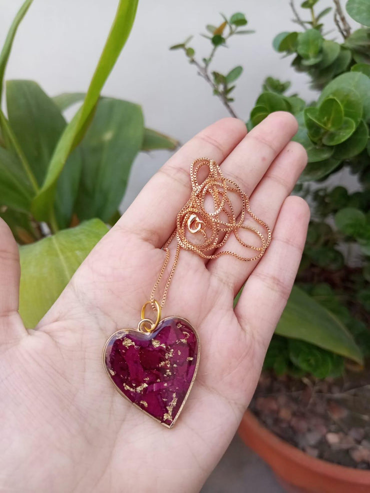 ROSE CRUSH HEART PENDENT (WITH CHAIN)