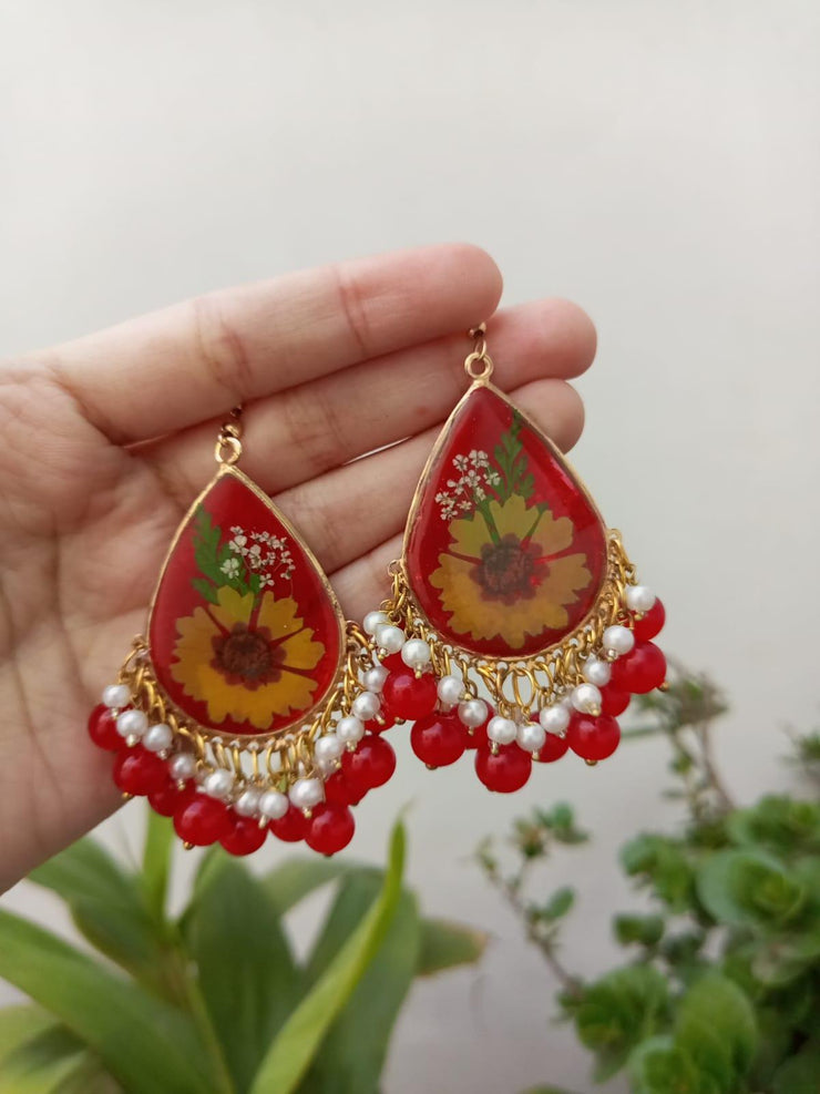 RESIN PRESERVED FLOWER DROP  EARRINGS