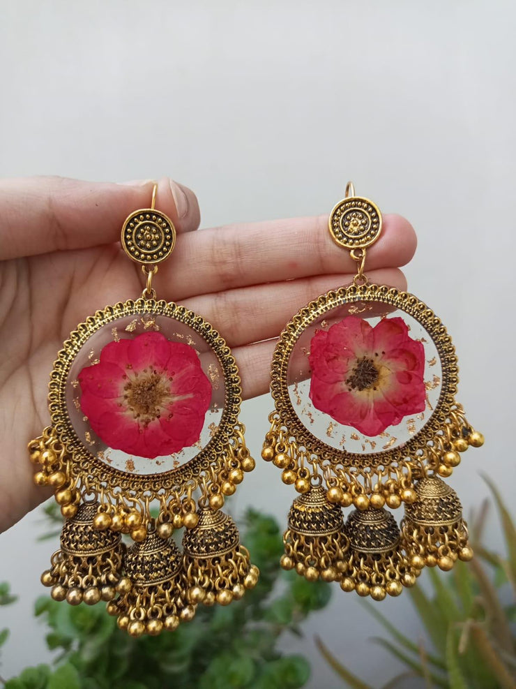 ROSE  FLOWER TRI JHUMKI JHUMKA  EARRINGS