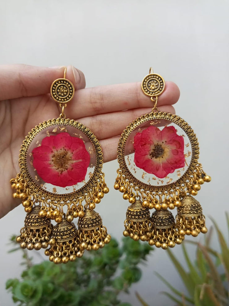 ROSE  FLOWER TRI JHUMKI JHUMKA  EARRINGS