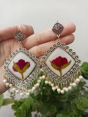 Resin Preserved Diamond Bud  Rose  Preserve Jhumka Earrings