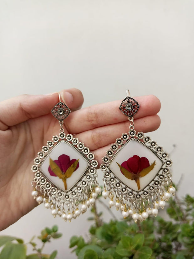 Resin Preserved Diamond Bud  Rose  Preserve Jhumka Earrings
