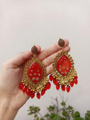 RESIN PRESERVED  BABY BREATH FLOWER RED LEAF  EARRINGS
