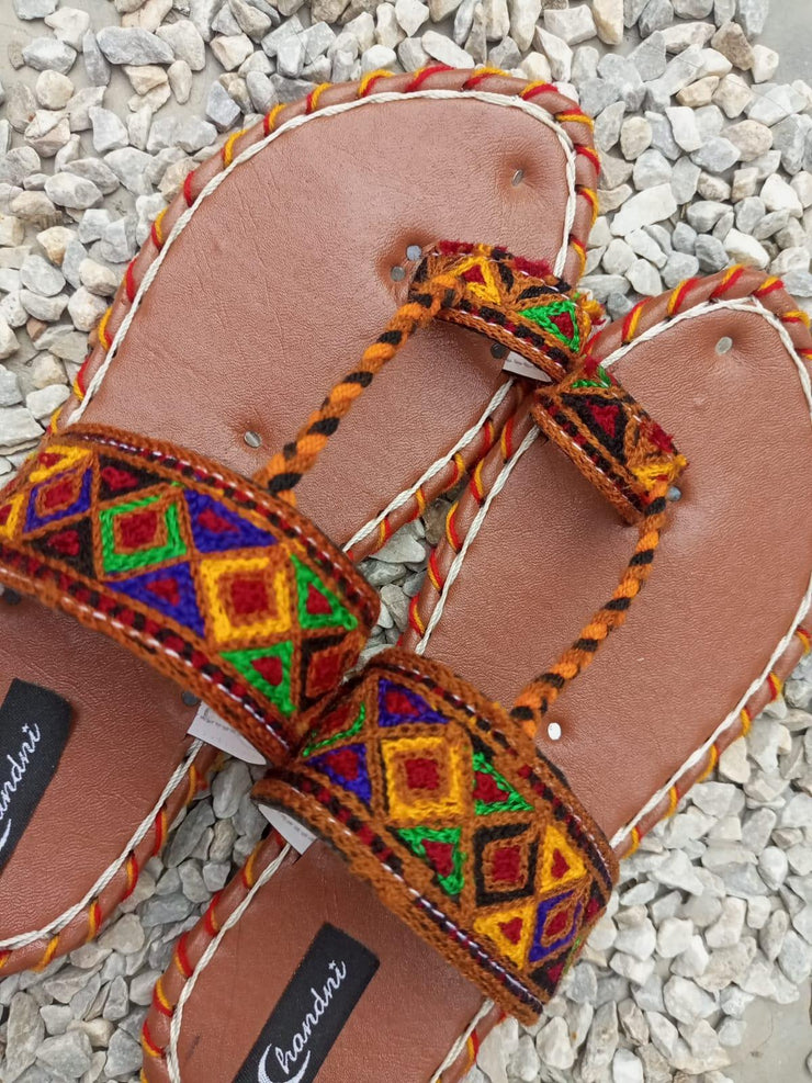 CHK-455-Handmade embroidered Brown Multi kolhapuri