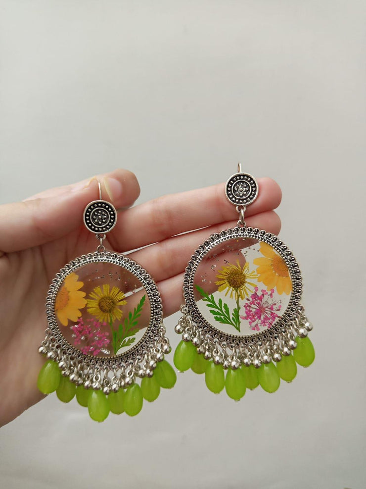 Resin Preserved Mini Plant Flower   Jhumka Earrings