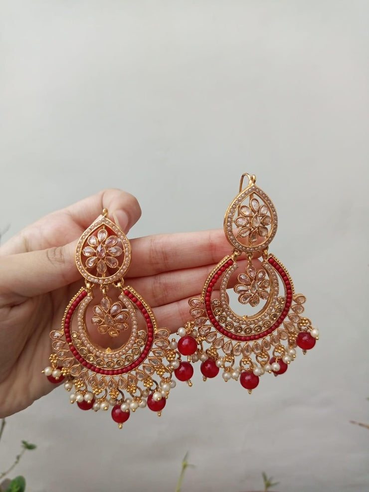 Red Moti Pearls Hnging  Earrings